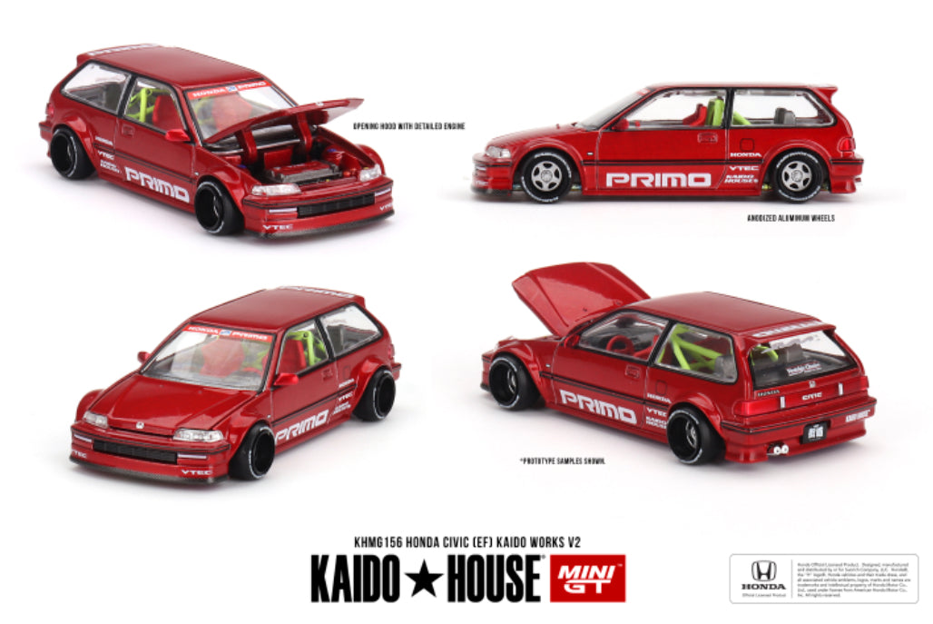 #156 - Kaido House x Mini GT 1:64 Honda Civic (EF) Kaido Works V2- M Red