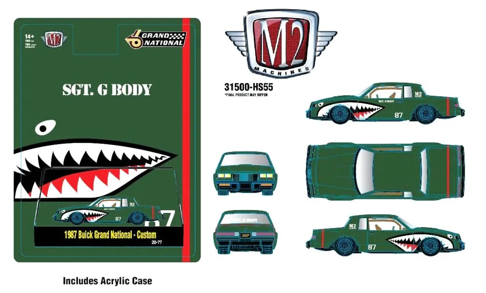 M2 Machines 1:64 1987 Buick Grand National Shark Mouth – Primer Green – Hobby Exclusives