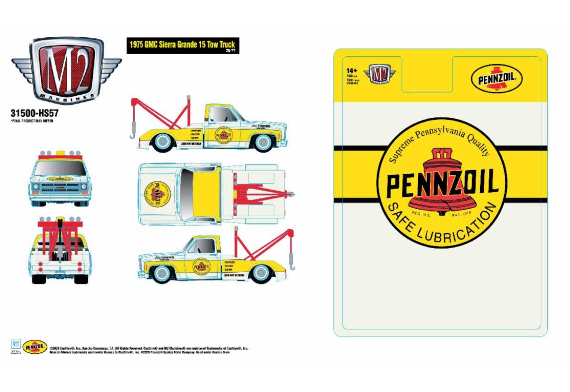 M2 Machines 1975 GMC Sierra Grande 15 Tow Truck – Pennzoil