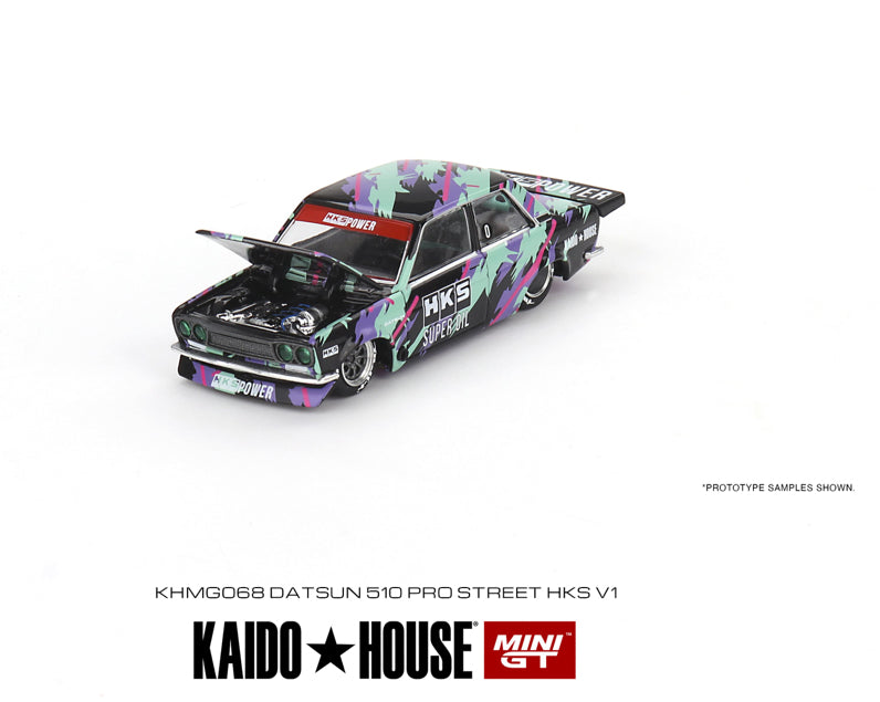 #068 - Kaido House x Mini GT 1:64 Datsun 510 Pro Street HKS V1 Black Green Limited Edition