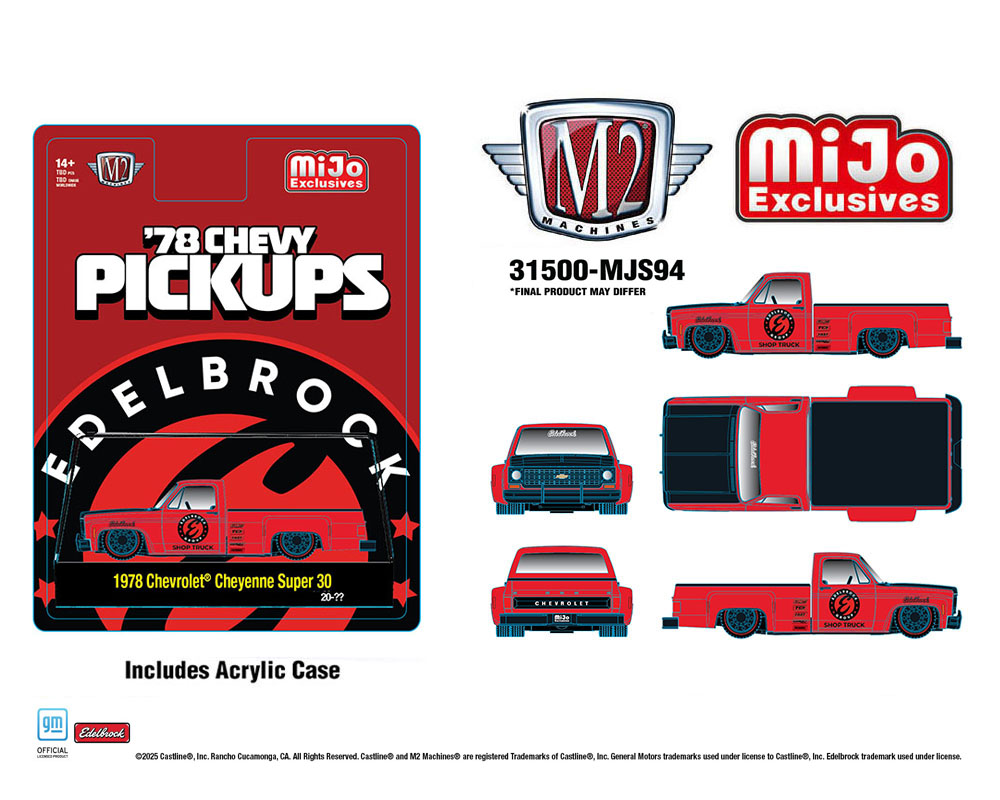 (Chase) (Preorder) M2 Machines 1:64 1978 Chevrolet Cheyenne Super 30 Custom EDELBROCK – Red