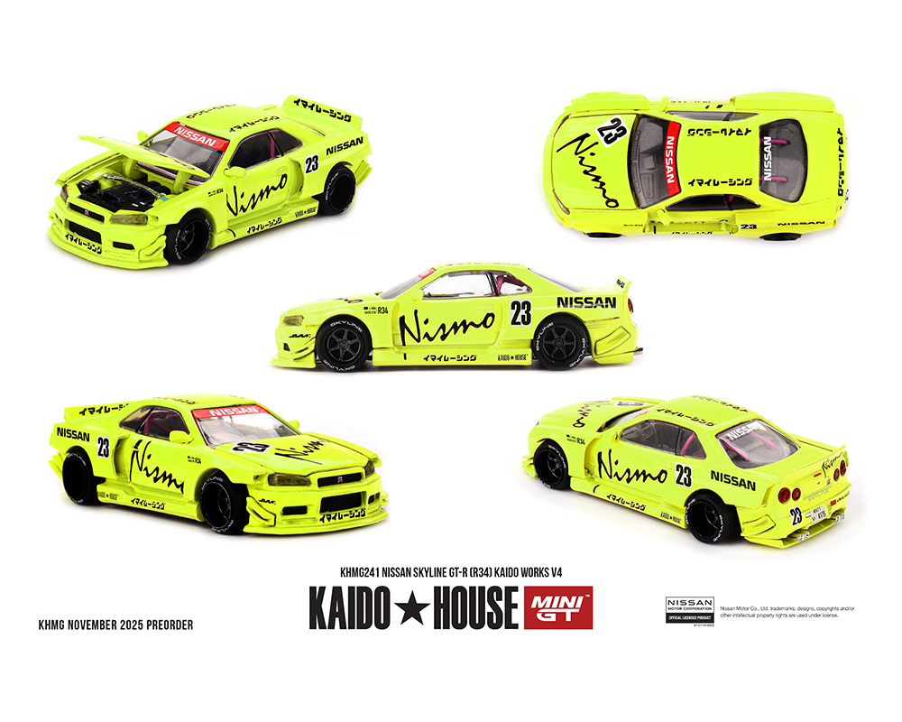 #241 - (Preorder) Kaido House x Mini GT Nissan Skyline GT-R (R34) Kaido Works V4 – Yellow