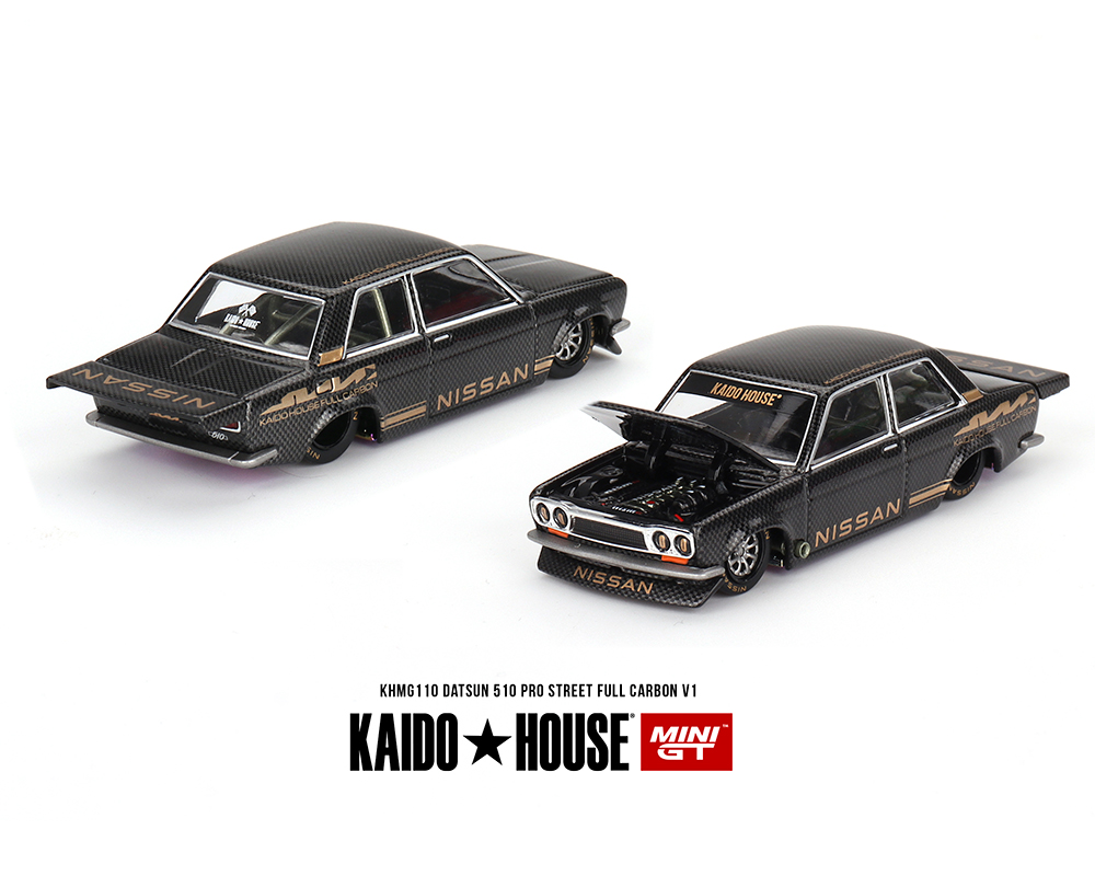 #110 - Kaido House x Mini GT 1:64 Datsun 510 Pro Street Full Carbon V1- Black Carbon