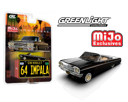 (Preorder) Greenlight 1:64 Lowriders 1964 Chevrolet Impala SS Convertible w/ Mini Metal License Plate – Black