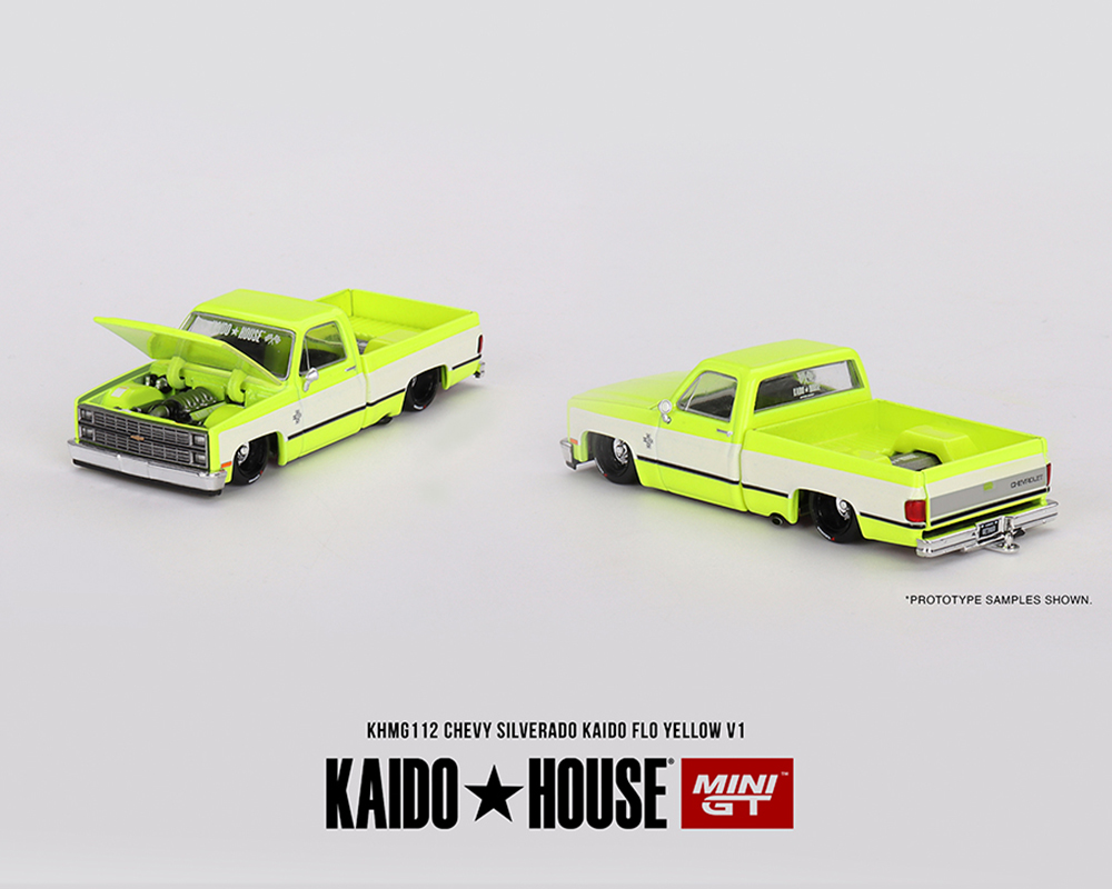 #112 - Kaido House x Mini GT 1:64 Chevrolet Silverado KAIDO Flo V1 – Yellow