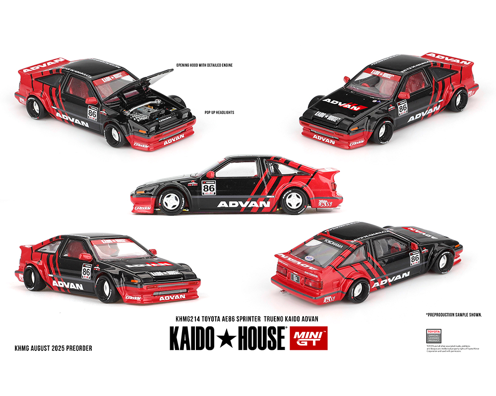 #214 - Kaido House x Mini GT Toyota AE86 Sprinter Trueno Kaido ADVAN – Red/Black