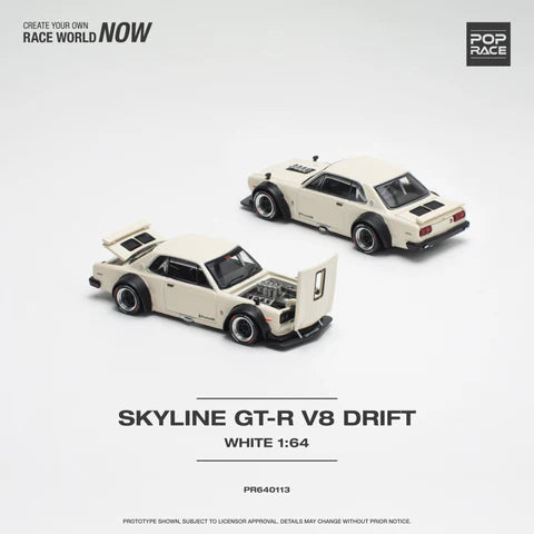 #113 - Pop Race 1:64 Nissan Skyline GT-R V8 Drift (Hakosuka) - White