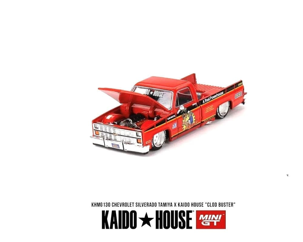 #130 - Kaido House x Mini GT 1:64 Chevrolet Silverado Tamiya x Kaido House “CLOD BUSTER” – Orange
