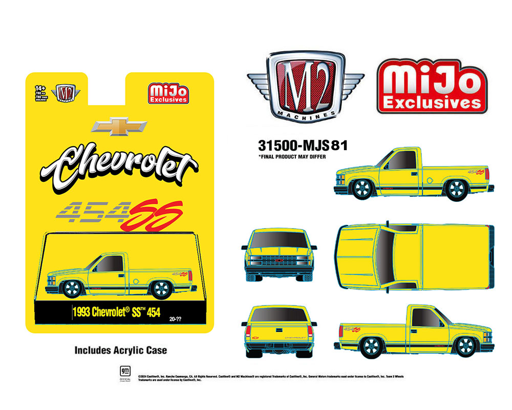 M2 Machines 1:64 1993 Chevrolet SS 454 Pickup Truck – Yellow