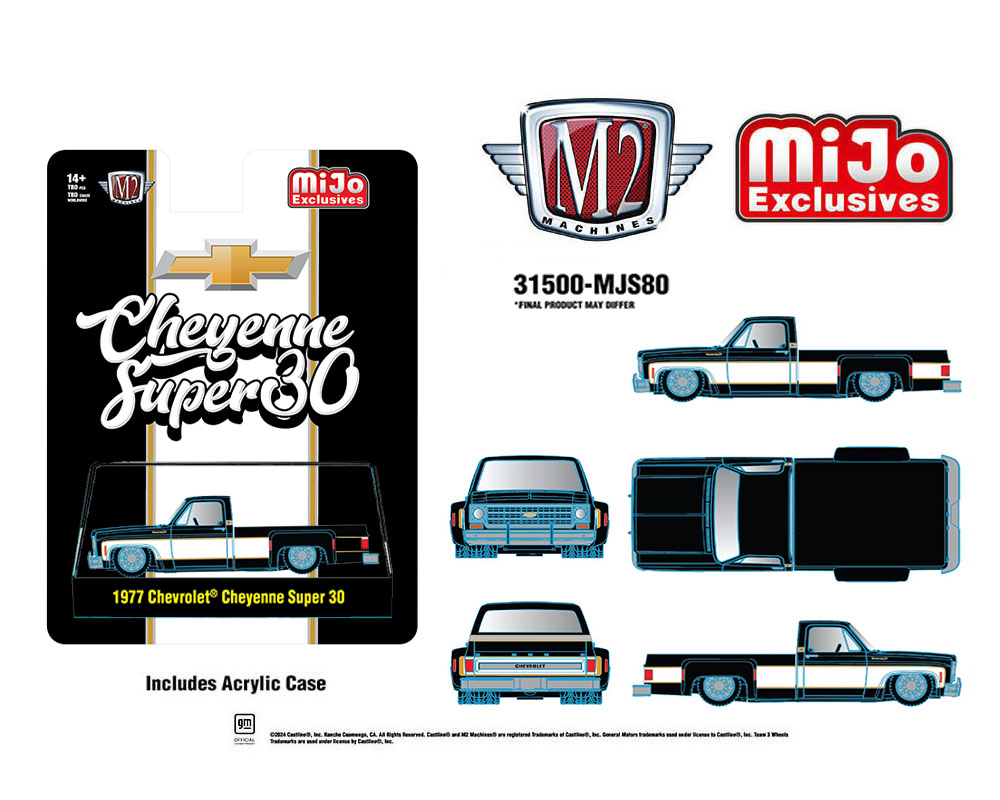 M2 Machines 1:64 1977 Chevrolet Cheyenne Super 30 Pickup Truck – Black and White Two Tone