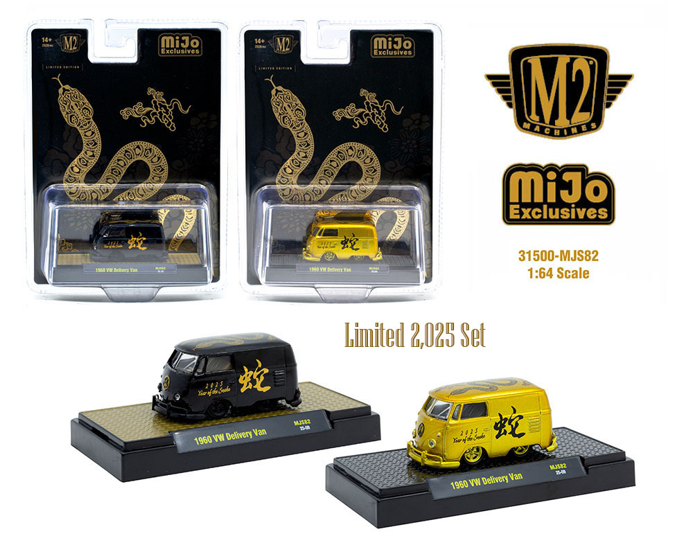 M2 Machines 1:64 1960 Volkswagen Delivery Van “2025 Year Of The Snake” - Set of Both