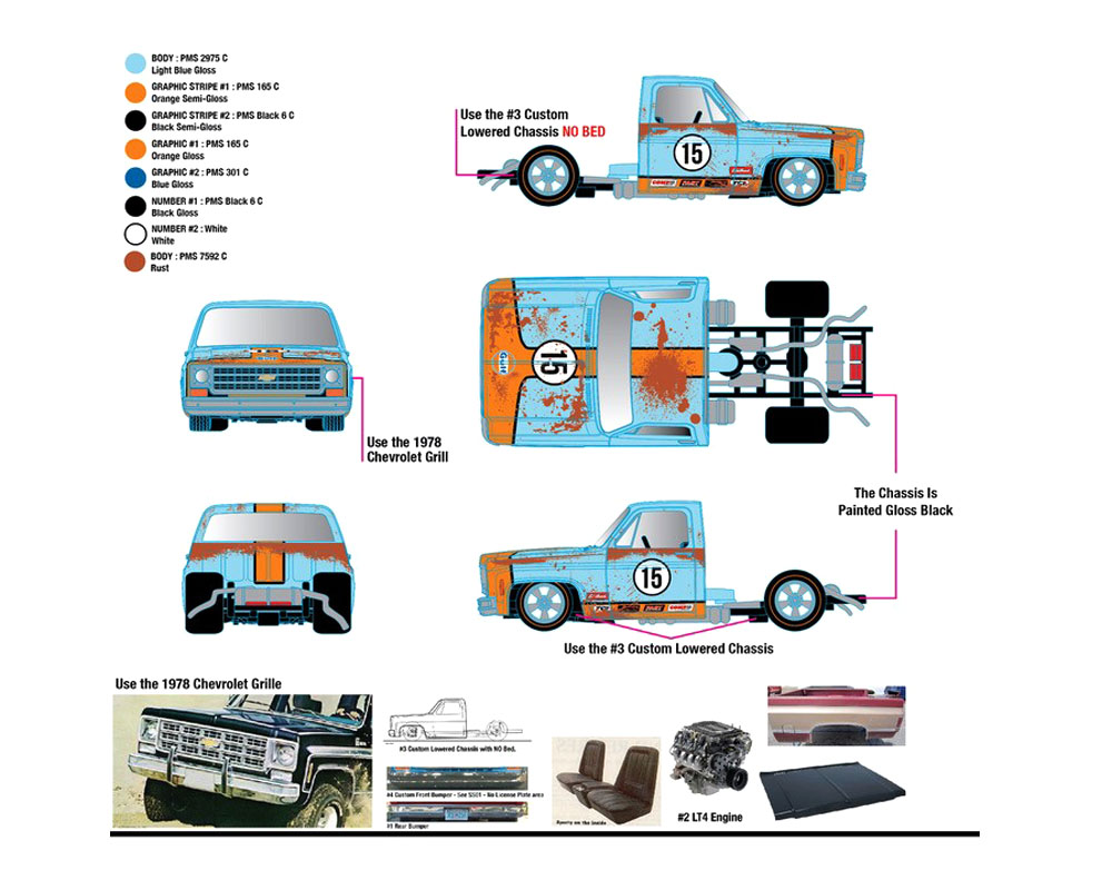 M2 Machines 1:64 Mijo Exclusives Auto-Haulers 1973 Chevrolet C30 Wedge Truck & 1978 Chevrolet Silverado 10 Bedless Gulf Livery – Blue