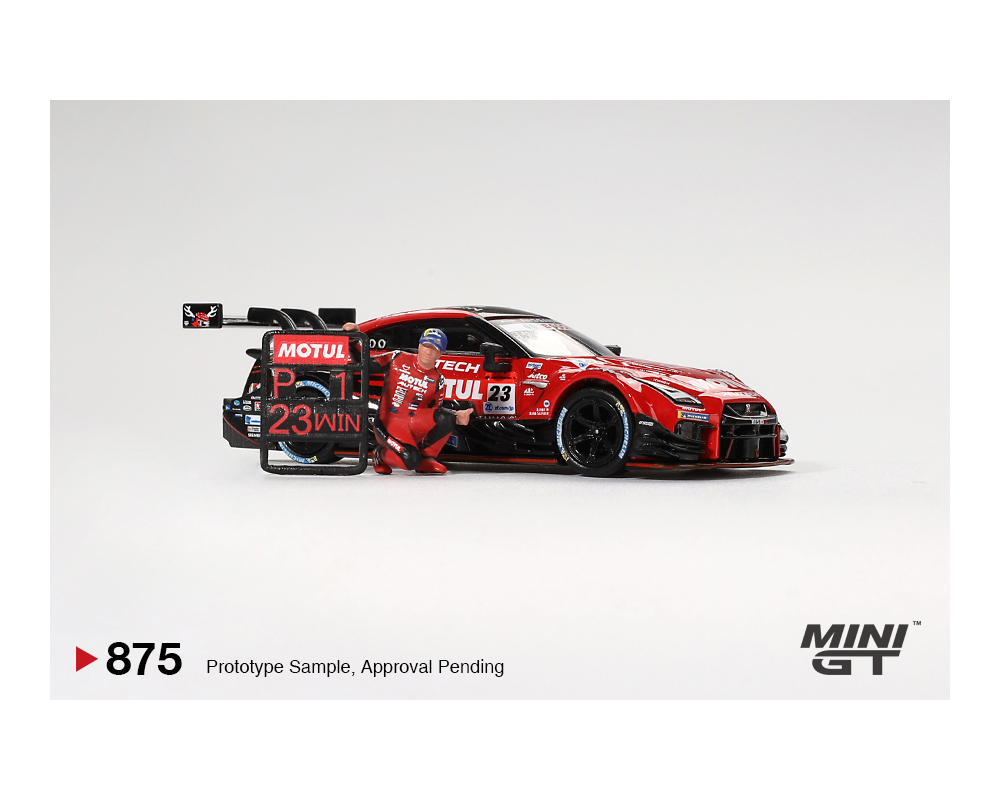 #875 - Mini GT 1:64 Nissan GT-R NISMO #23 “MOTUL AUTECH GT-R 2021” SUPER GT SERIES Suzuka winner W/ Matsuda Figure