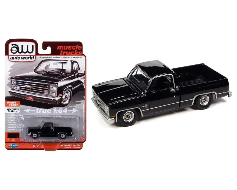 Auto World 1:64 1985 Chevrolet Silverado Fleetside – Gloss Black – Release 2 Version A