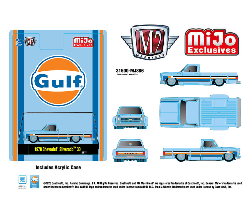 M2 Machines 1:64 1978 Chevrolet Silverado 30 Custom GULF – Blue