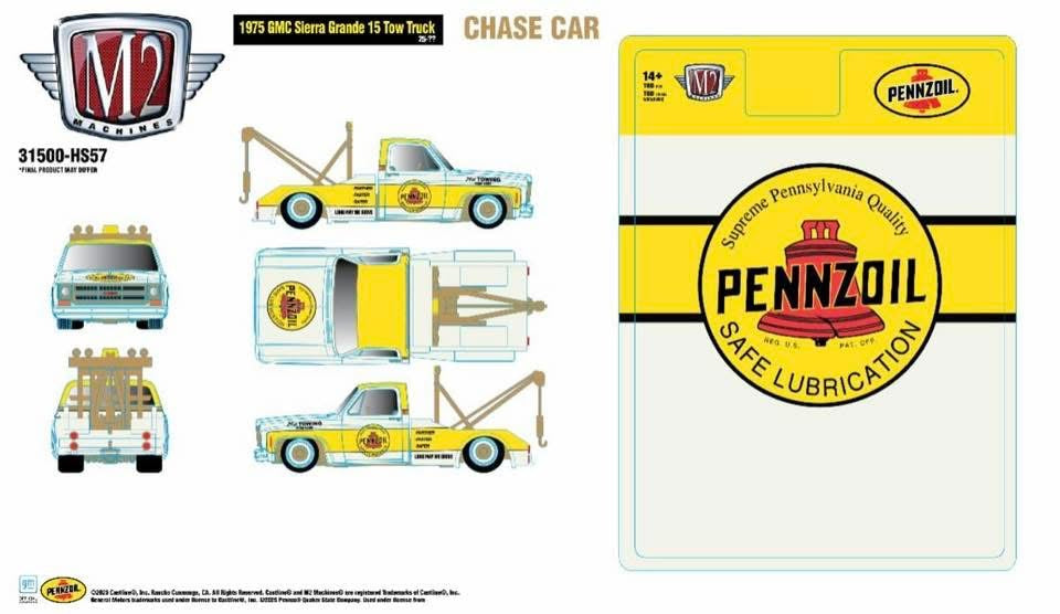 (Preorder) - Chase - M2 Machines 1975 GMC Sierra Grande 15 Tow Truck – Pennzoil