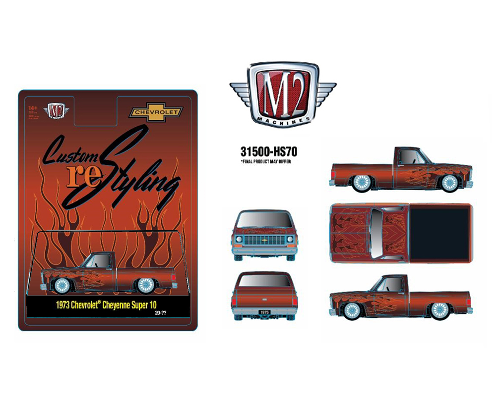 M2 Machines 1:64 1973 Chevrolet Cheyenne Super 10 Custom Re Styling – Brown w/ Flames