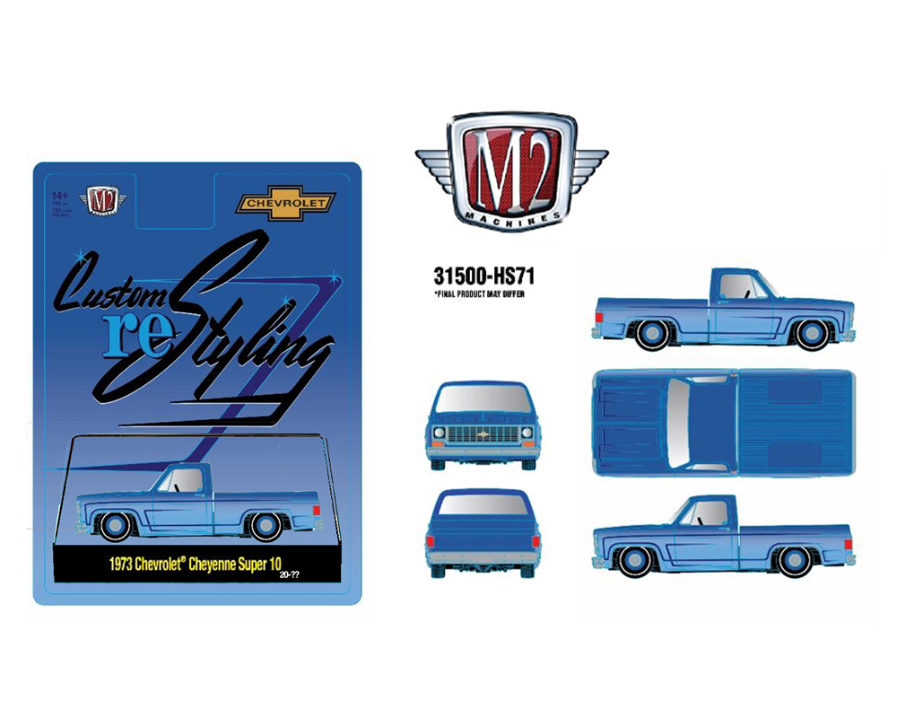 (Preorder) M2 Machines 1:64 1973 Chevrolet Cheyenne Super 10 Custom Re Styling – Blue