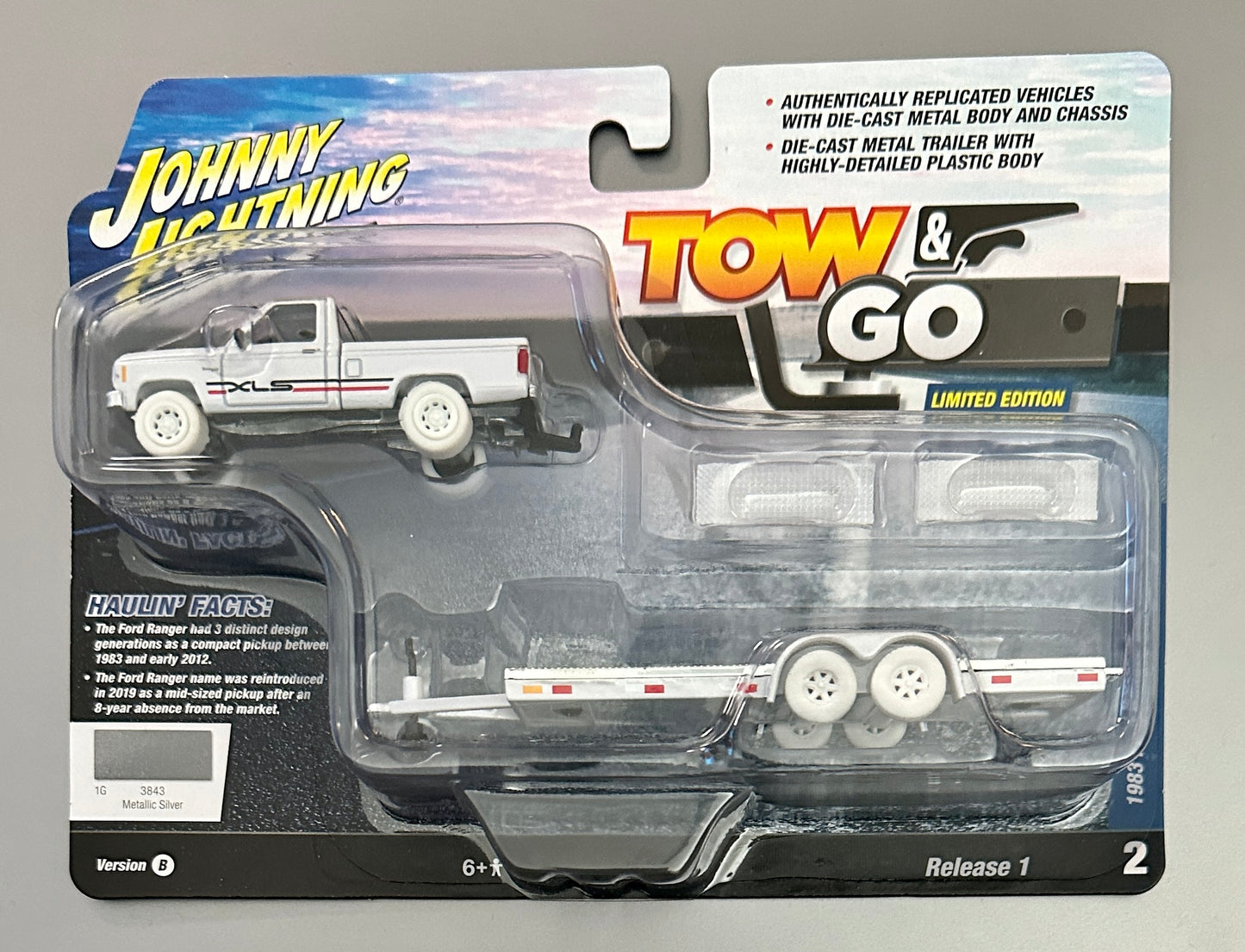 Johnny Lighting 1983 Ford Ranger With Open Trailer Version B Chase