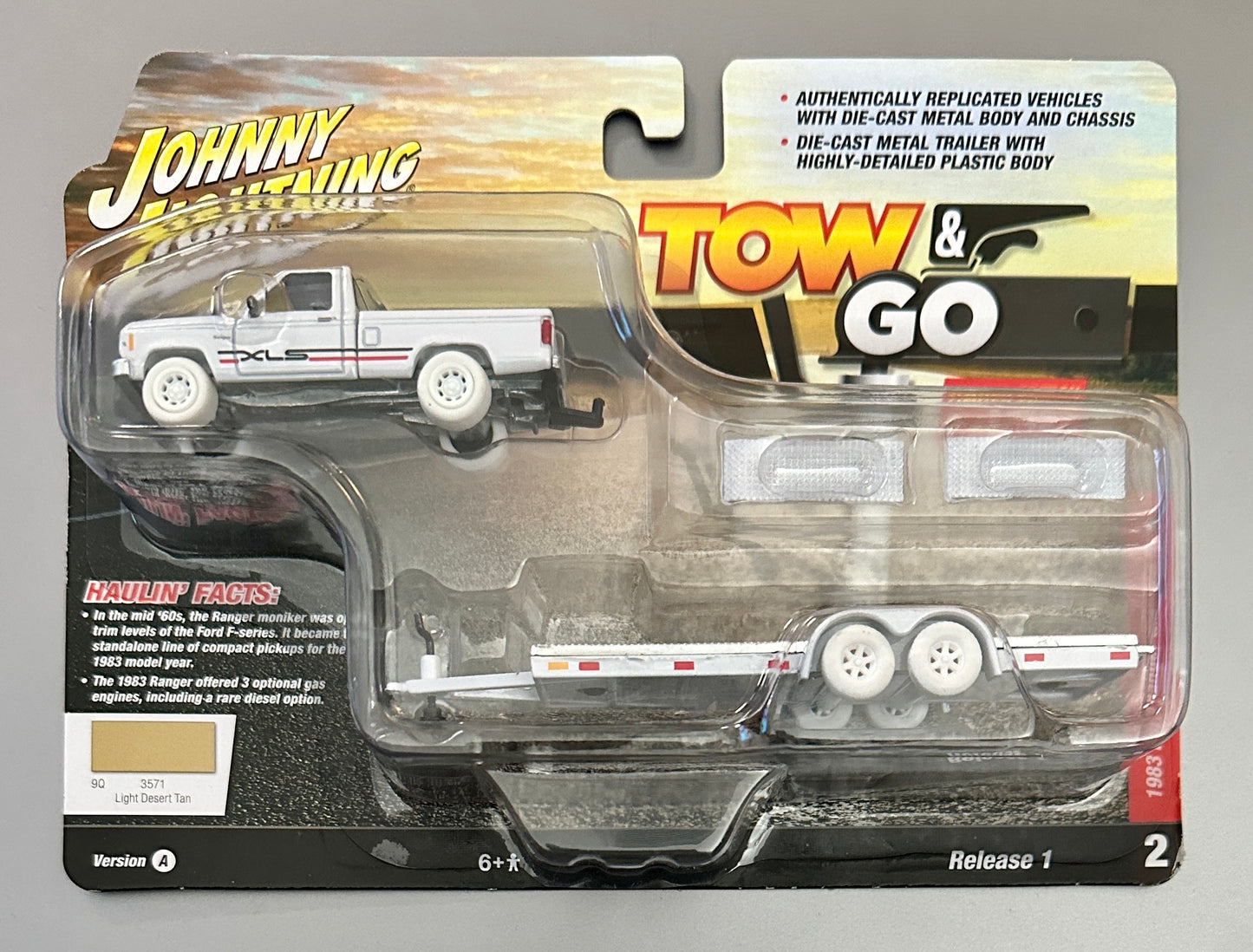 Johnny Lighting 1983 Ford Ranger With Open Trailer Version A Chase