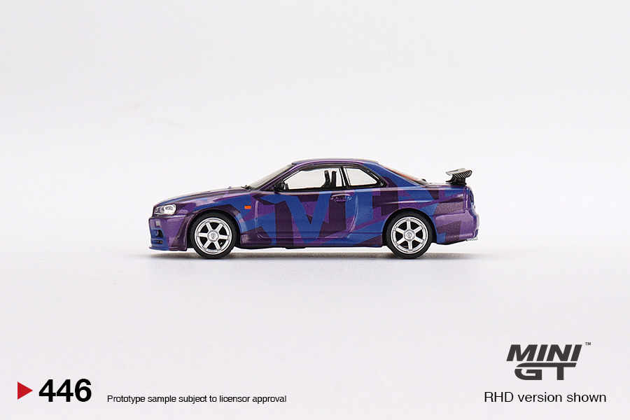 #446 - Nissan Skyline GT-R (R34) V-Spec II MINI GT Digital Camouflage Purple