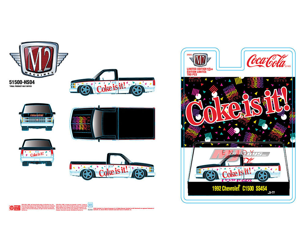 M2 Machines 1:64 Hobby Exclusive Coca Cola 1992 Chevrolet C1500 SS 454 Pickup