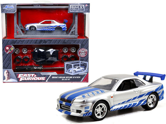 Brian's 2002 Nissan GT-R R34 Build N' Collect Die-cast Model Kit, Fast &Furious - Jada Toys 31288 - 1/55 scale Diecast Model Toy Car