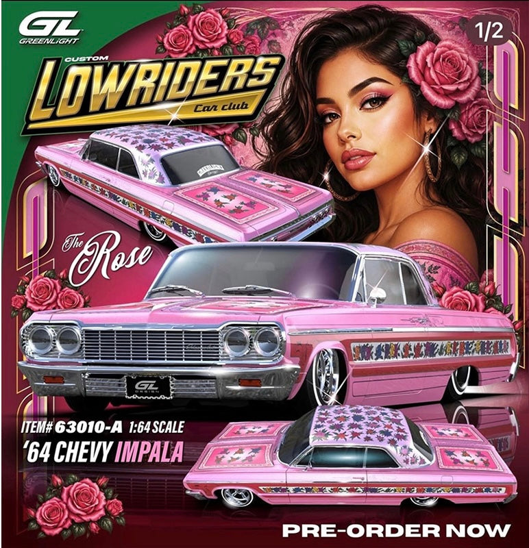 (Preorder) Greenlight 1:64 Custom Lowriders – 1964 Chevrolet Impala SS Rose – Pink