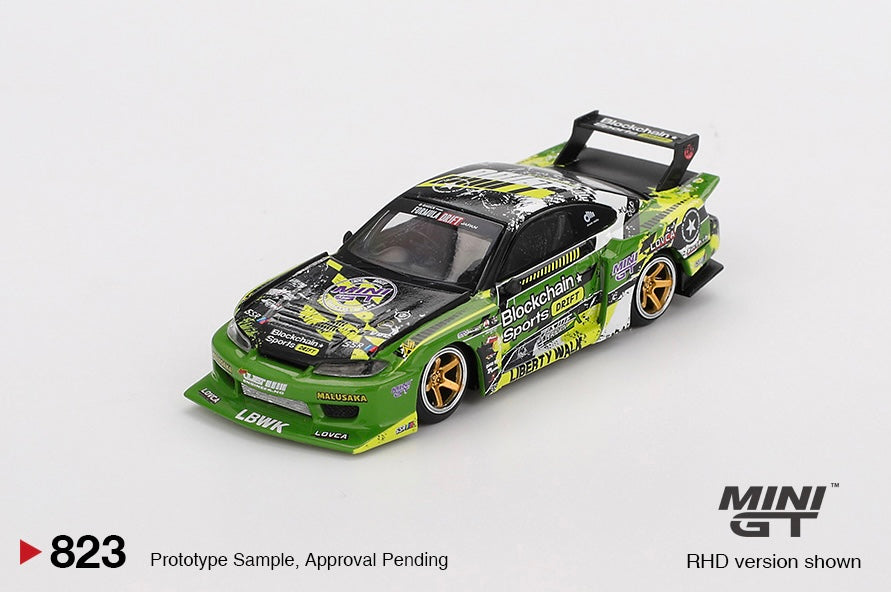 #823 - Mini GT 1:64 Nissan LB-Super Silhouette S15 SILVIA #555 V2 2024 – Green – Formula Drift Japan
