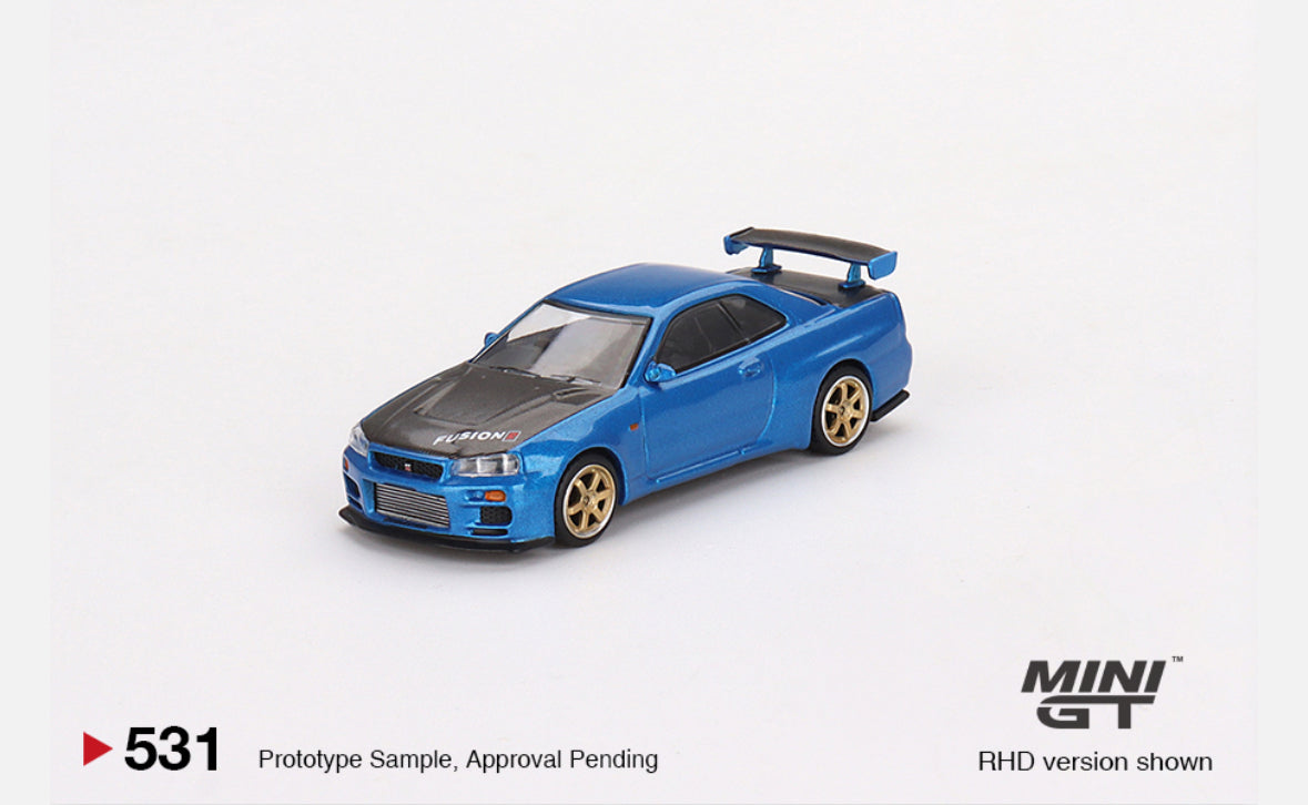 Mini GT 1:64 Nissan Skyline GT-R (R34) Top Secret Bayside Blue #531