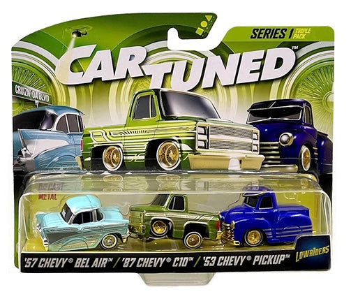 (Preorder) CarTuned 1:64 3-Pack Lowriders 1957 Chevrolet Bel Air, 1987 Chevrolet C10, 1953 Chevrolet Pickup – Series 1 2024