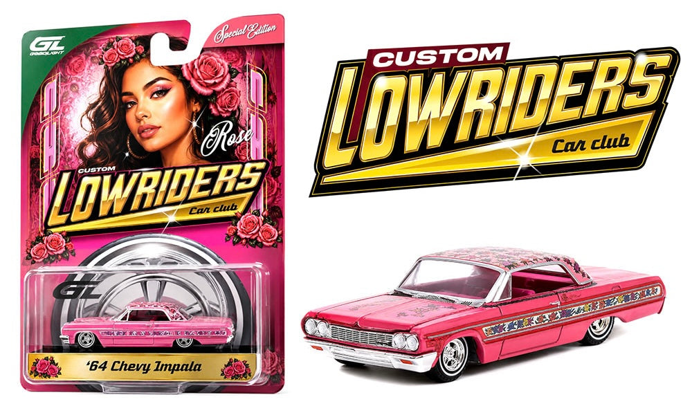 (Preorder) Greenlight 1:64 Custom Lowriders – 1964 Chevrolet Impala SS Rose – Pink