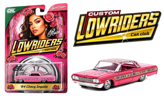 (Preorder) Greenlight 1:64 Custom Lowriders – 1964 Chevrolet Impala SS Rose – Pink