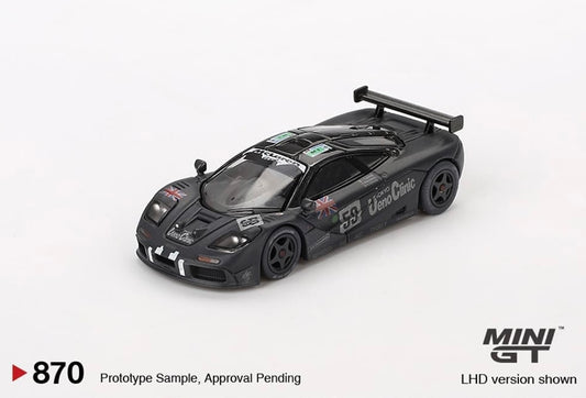#870 - Mini GT 1:64 McLaren F1 GTR #59 1995 Le Mans 24Hr Winner – Post-Race Weathered Matte Black