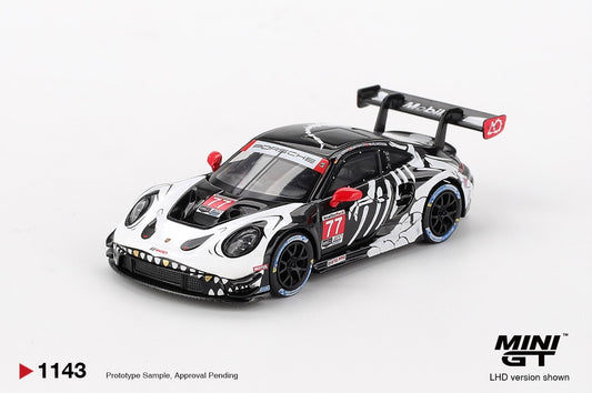 #1143 - *Limit of 1 per order* Mini GT 1:64 Porsche 911 GT3 R #77 AO Racing 2025 IMSA Petit Le Mans - Skeleton Rexy