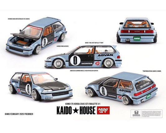 #179 - (Preorder) Kaido House x Mini GT 1:64 Honda Civic (EF) Kaido Roulette V1- Light Blue