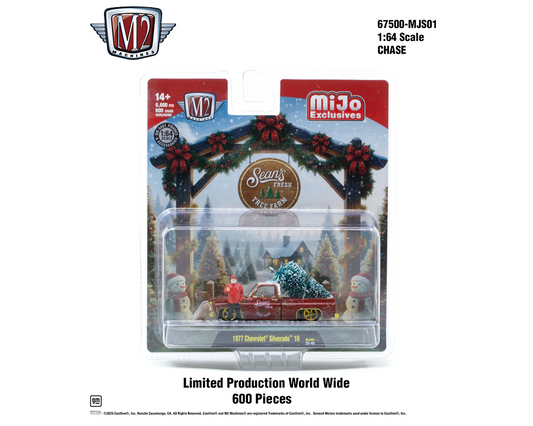 (Chase) (Preorder) M2 Machines 1:64 Diorama Sean’s Fresh Tree Farm 1977 Chevrolet Silverado 10 with Sean Figure & Dog Christmas