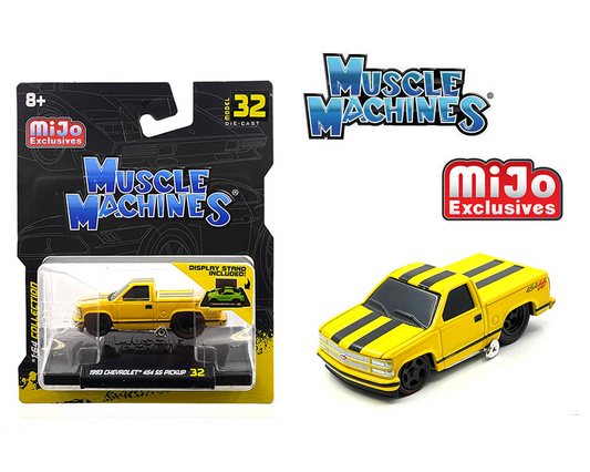 Muscle Machines 1:64 1993 Chevrolet 454 SS Pickup Truck Limited Edition – Yellow with Black Stripes