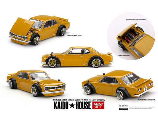 #228 - Kaido House x Mini GT 1:64 Nissan Skyline 2000 GT-R (KPGC10) Kaido Street V2 – Yellow