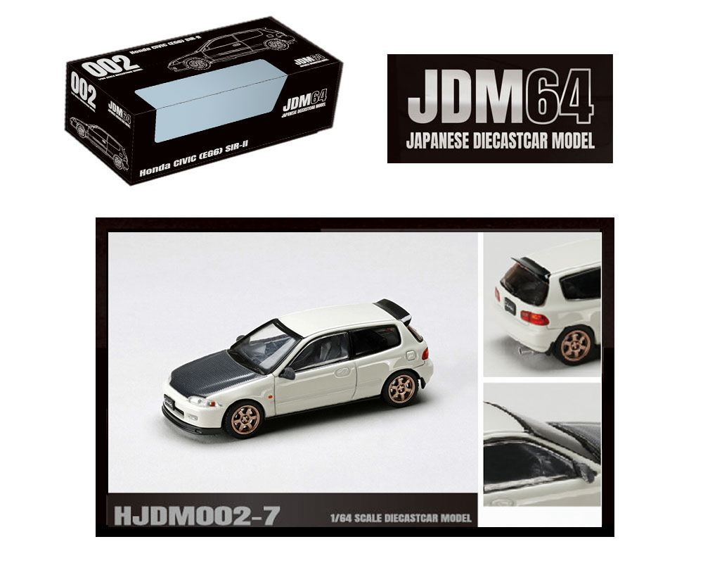 Hobby Japan 1:64 JDM64 Honda CIVIC (EG6) SIR-Ⅱ JDM Style – Frost White w/ Carbon Hood