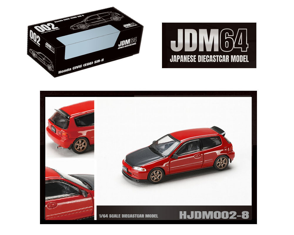 Hobby Japan 1:64 JDM64 Honda CIVIC (EG6) SIR-Ⅱ JDM Style – Milano Red w/ Carbon Hood