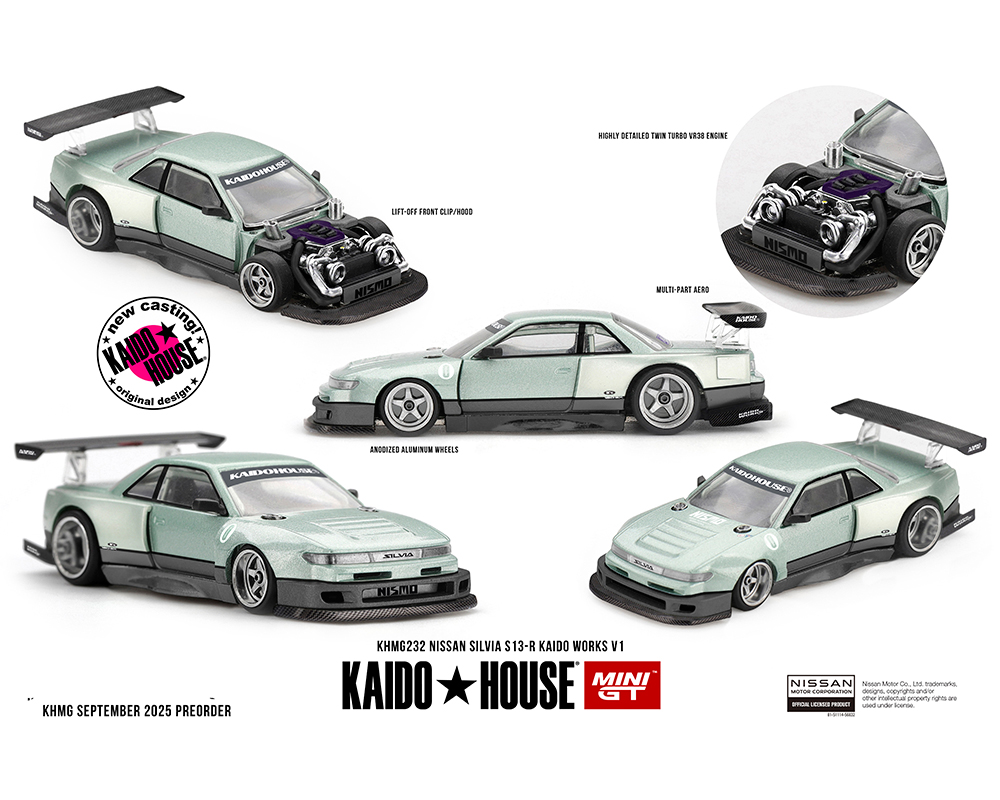 #232 - (Preorder) *Limit 2 per order* Kaido House x Mini GT Nissan Silvia S13-R KAIDO WORKS V1 – Sea Foam Green