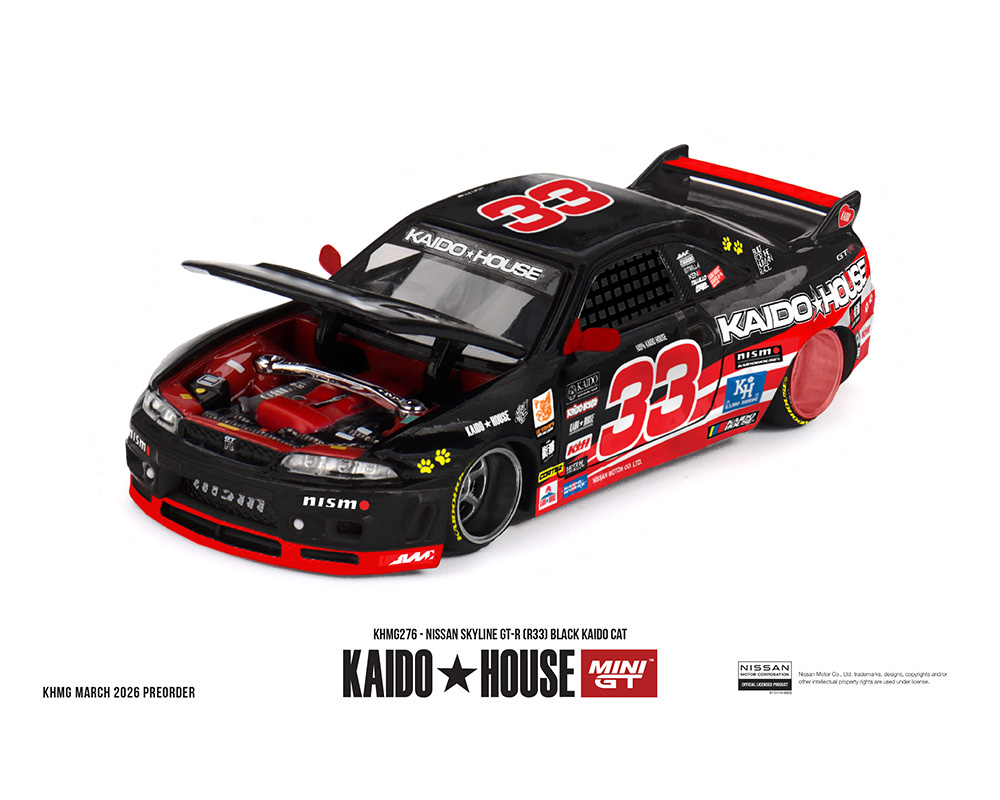 #276 - Kaido House x Mini GT 1:64 Nissan Skyline GT-R (R33) Black Kaido Cat