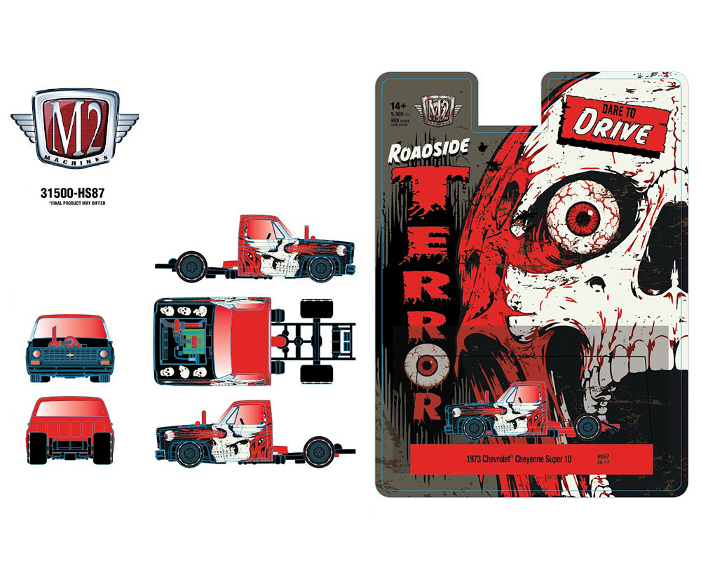 HS87 - (Preorder) M2 Machines 1:64 1973 Chevrolet Cheyenne Super 10 Dare To Drive Terror Series – Red