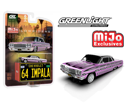 (Preorder) Greenlight 1:64 Lowriders 1964 Chevrolet Impala SS w/ Mini Metal License Plate – Pink