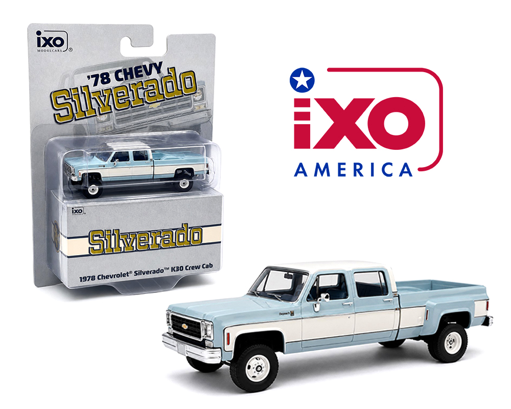 IA64007 - IXO Model 1:64 1978 Chevrolet Silverado K30 Crew Cab Fleetside Lifted -Blue with White – Limited Edition