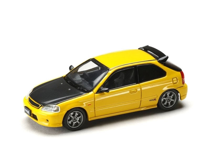 Hobby Japan 1:64 Honda Civic Type R (EK9) JDM Style – Sunlight Yellow with Carbon Hood – JDM64