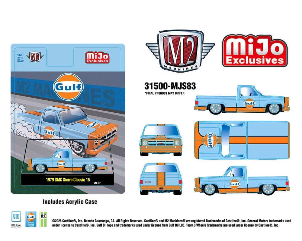 (Preorder) Chase - M2 Machines 1:64 1979 GMC Sierra Classic 15 Custom GULF – Blue