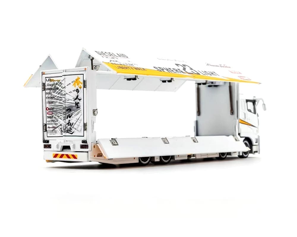 Modellino GCD 1:64 Mitsubishi Fuso LB Super – Furgone Per Trasporto Auto In Metallo Pressofuso, Nero - Foto 3