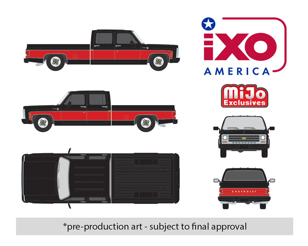 IXO Model 1:64 1979 Chevrolet Scottsdale C20 Crew Cab – Black w/ Red two Tone – Limited Edition